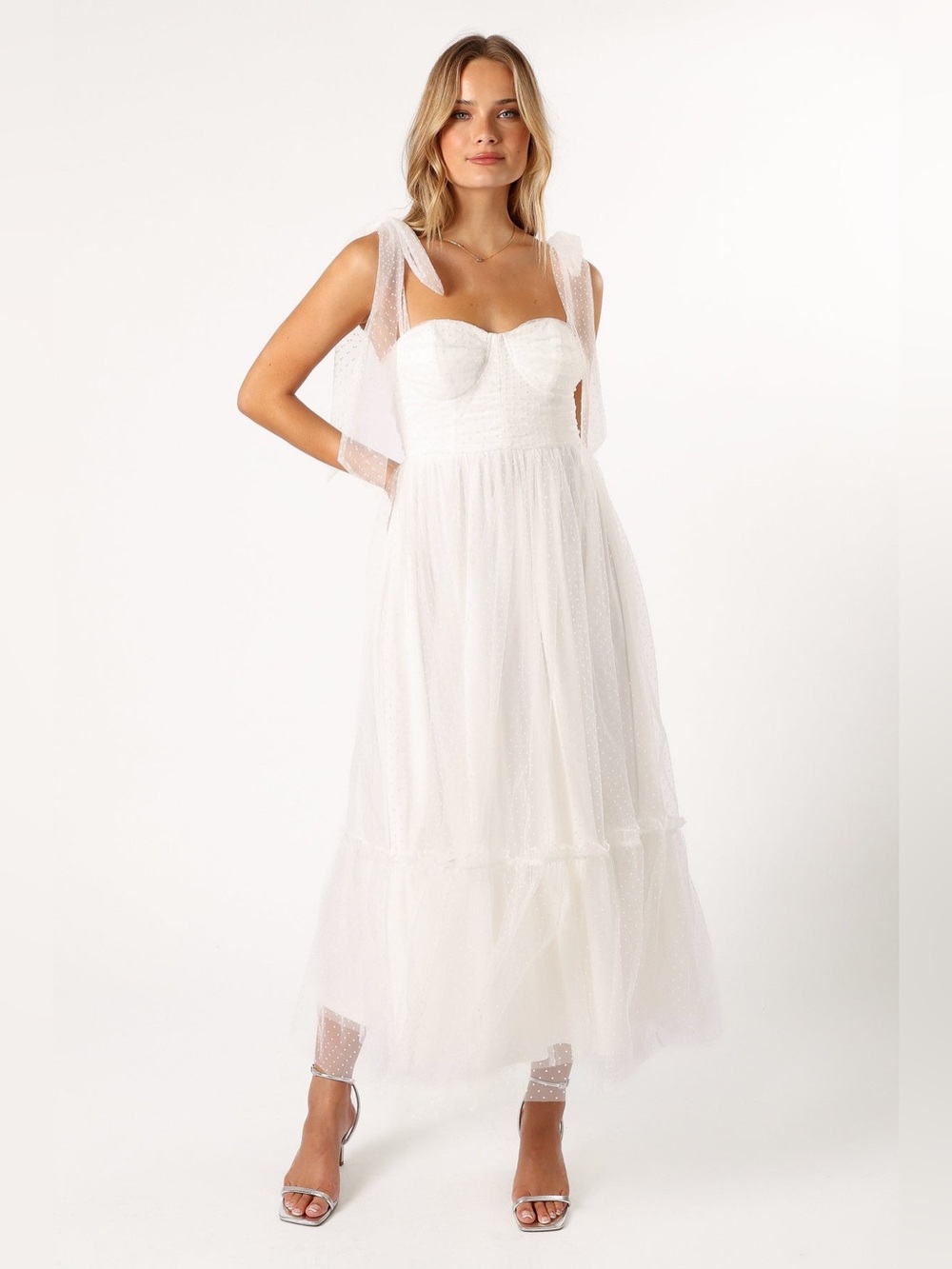 Petal & Pup Pastel White Maxi Dress with Tie Straps - Picture 5 of 12